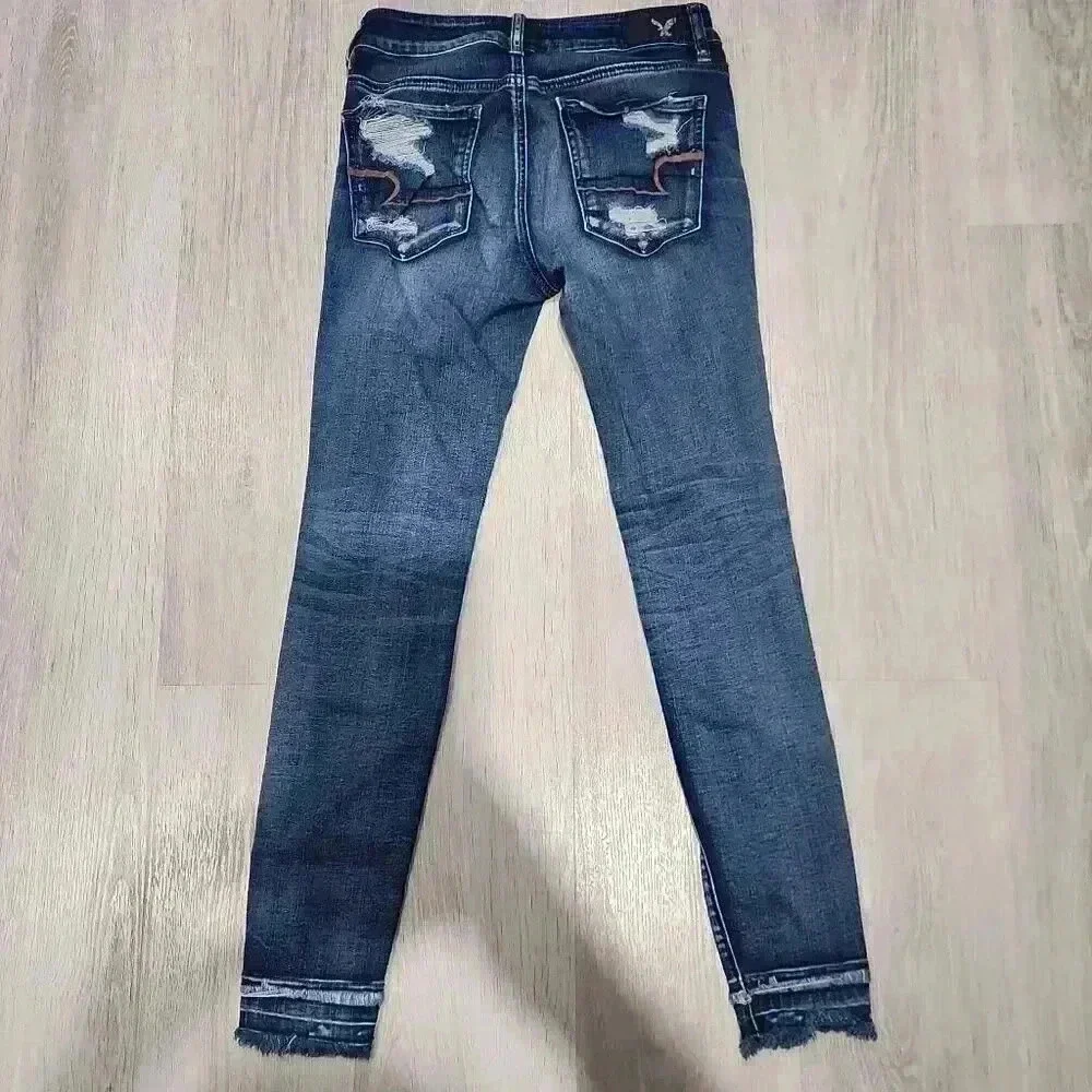 American Eagle Women's Distressed Jegging Dark Wash Blue Size 4 Regular - Picture 7 of 8